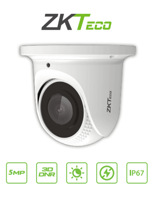 ZKTECO ES855P21CS7MI- Cámara IP Domo 5 Megapíxeles / Compresión H.265 / Lente de 2.8 mm / Alcance IR 30 mts / Micrófono Integrado / Carcasa metálica / PoE /  IP67 / P2P / ONVIF Profile S