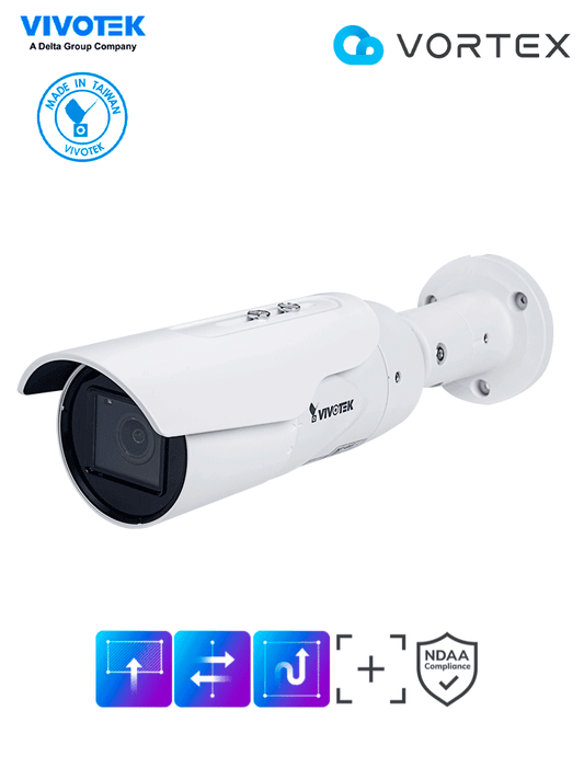 VIVOTEK IB839-EHT - Cámara IP VORTEX Essential Series bullet exterior 5 MP  con lente varifocal 2.8-10mm  IR 30m  WDR Pro  protección IP66 e IK10  certificación NDAA y almacenamiento interno de 256GB #LEÓN