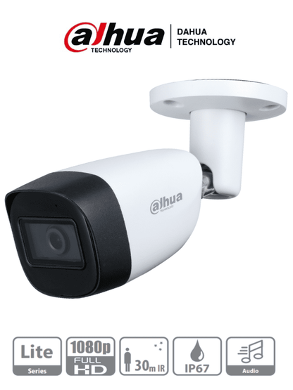 DAHUA HAC-HFW1200CMN-A- Camara Bullet 1080p/ Lente de 2.8 mm/ Microfono Integrado/ 101 Grados de Apertura/ Metalica/ IR de 30 Mts/ IP67/ Soporta CVI/CVBS/AHD/TVI/