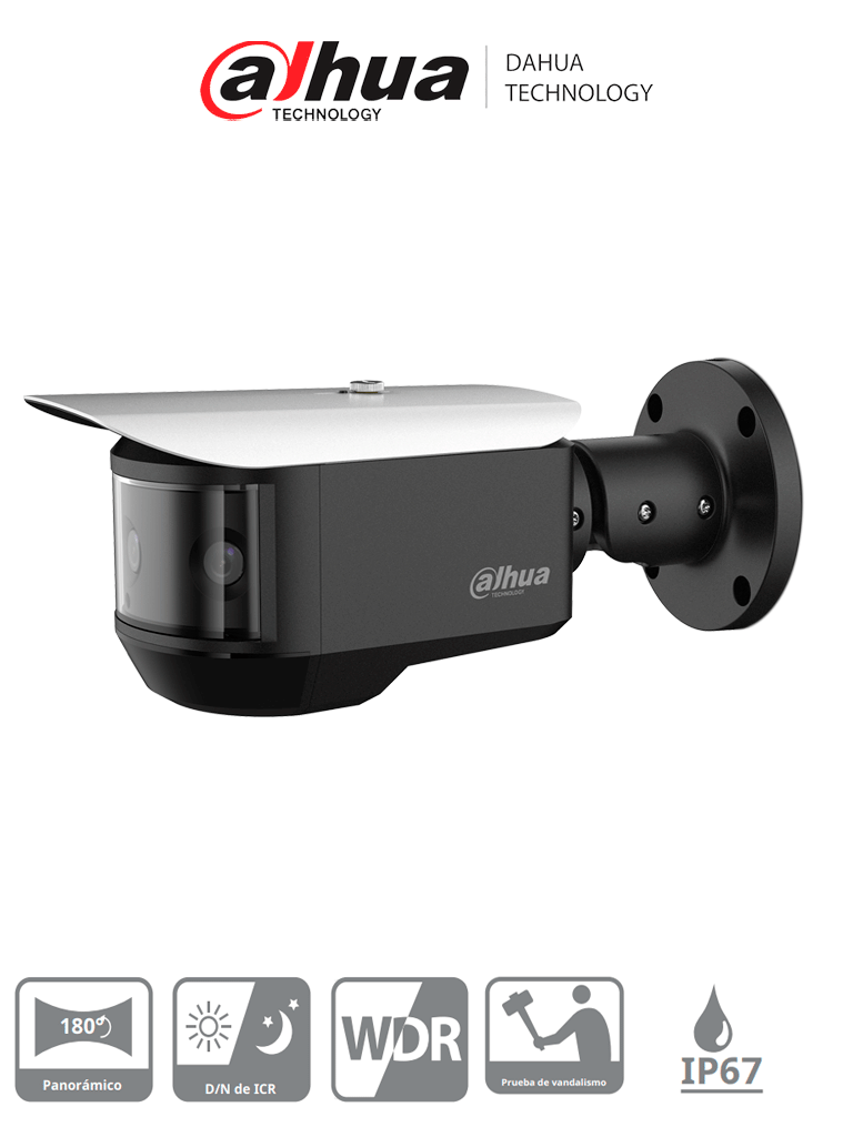 Dahua HAC-PFW3601-A180-AC24 - Camara Bullet Multisensor Panoramica/ 180 Grados/ 3 Lentes de 2 Megapixeles/ 20 Metros de Iluminación/ WDR Real de 120/ Starlight/ IP67/IK10/ 2D&3D NR