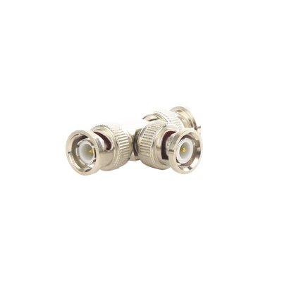 Adaptador de Triple conectores BNC macho para uso en sistemas de video vigilancia en aplicación con cables coaxiales RG-59/ RG-6  Níquel/ Oro/ Politetrafluoroetileno.
