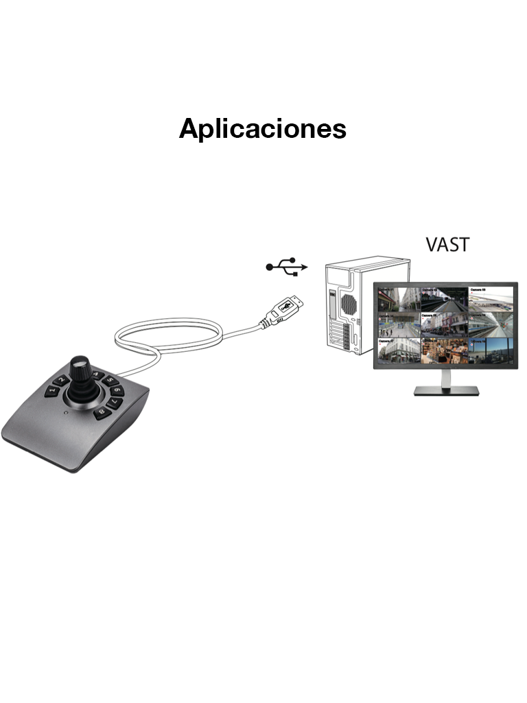 VIVOTEK AJ-001 - Control de palanca joystick para NVR  PTZ y Software VAST 2  VSS VIVOTEK con 8 teclas y conector USB