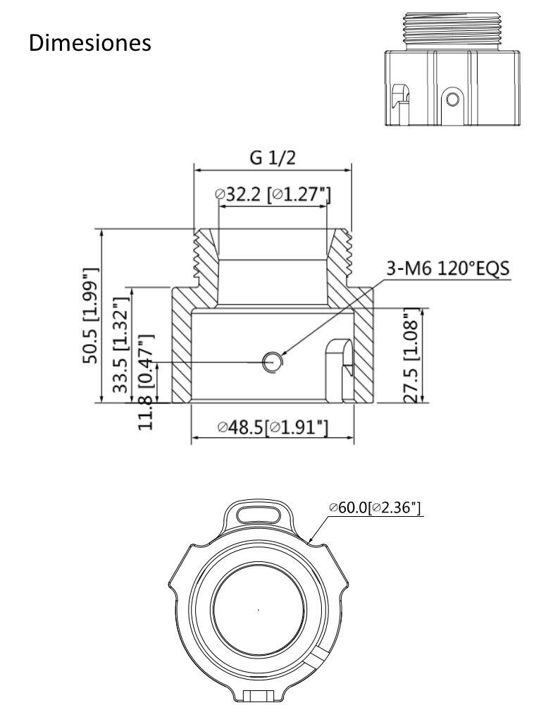 DAHUA PFA114 - Adaptador para Montaje de Camaras PTZ/ Compatible con Brazo de Pared PFB300W o de Techo PFB300C/