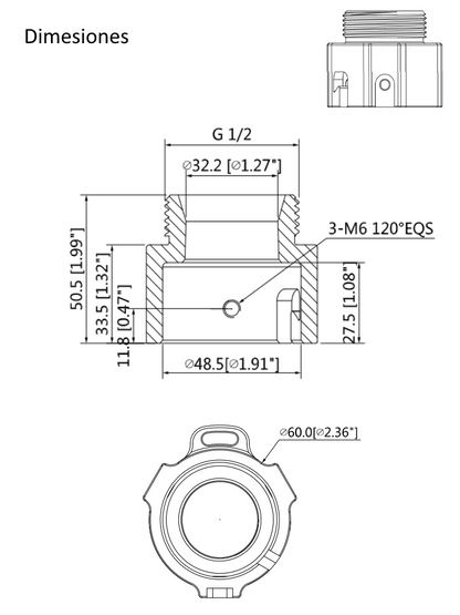 DAHUA PFA114 - Adaptador para Montaje de Camaras PTZ/ Compatible con Brazo de Pared PFB300W o de Techo PFB300C/