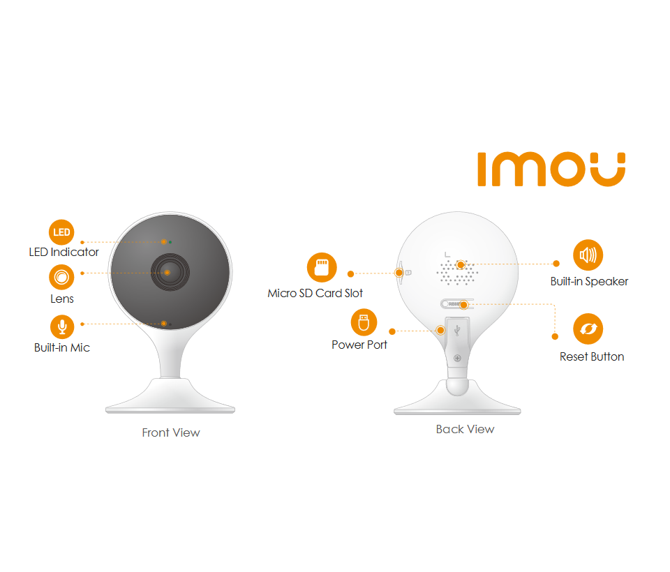 IMOU CUE 2 (IPC-C22EN) - Cámara IP WiFi de 2MP con lente de 2.8mm  audio bidireccional  AI  detección de humanos  sirena  micrófono  IR 10m  ranura MicroSD y alarma de ruido.