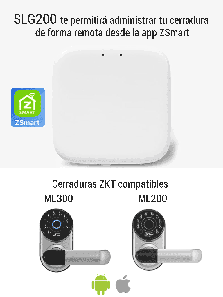 ZKTECO SLG200 - Módulo GATEWAY para cerraduras ML200 y ML300 / Permite apertura remota y control por voz con Alexa y Asistente de Google / App ZSmart