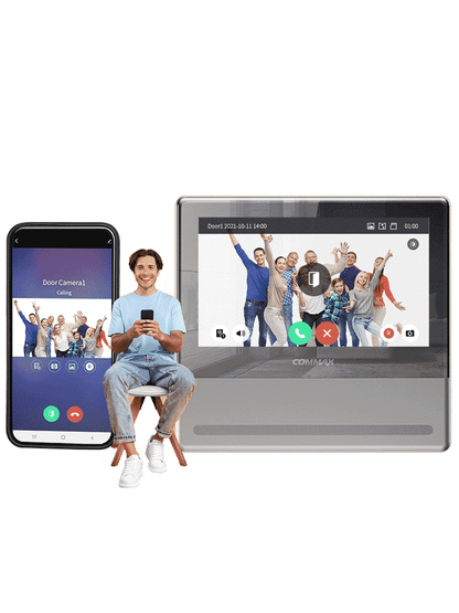 COMMAX CMV70MXP1 - Paquete de frente de calle con camara pinhole de alta resolución  luz LED para ambientes de poca luz incluye monitor Wifi para notificacion a celular a traves de Aplicacion Commax Hey Call/ Conexion a 4 hilos con frente