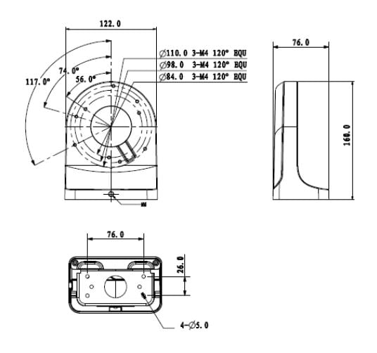 DAHUA PFB203W - Brazo de pared para camaras domo DAHUA /  HDW2120 / 2220 / 2221RZ /  HDW1000 / 1100R /  HDW1120 / 1220 / 1320S /  HDW2120