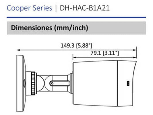 DAHUA HAC-B1A21 - Camara Bullet HDCVI 1080p/ 82 Grados de Apertura/ Lente de 3.6mm/ IR de 20 Mts/ IP67/ TVI AHD y CVBS/