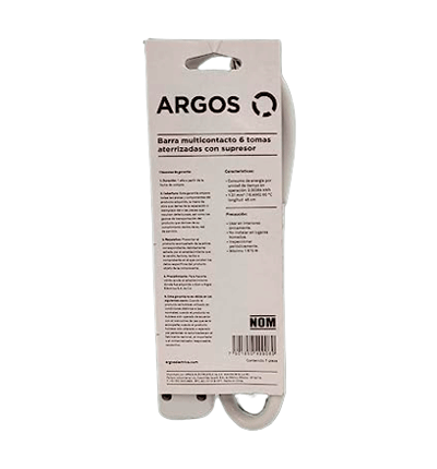 ARGOS 9700250 - Barra multicontactos con supresor de picos / 6 tomas aterrizadas / Uso interior / Color blanco / 110-125V AC / 1875W /