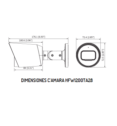 DAHUA HAC-HFW1200T-A - Camara Bullet HDCVI 1080p/ Microfono Integrado/ 103 Grados de Apertura/ Lente 2.8 mm/ IR 30 Mts/ IP67/ Metalica/ DWDR/ BLC /HLC/ #HSDAHUA15