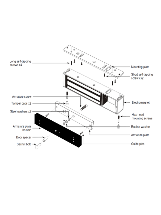 E941SB600PQ - Cerradura Electromagnética de 600 lb / Sensor de adherencia / LED de estado / Voltaje Dual 12/24 VDC / Homologada UL
