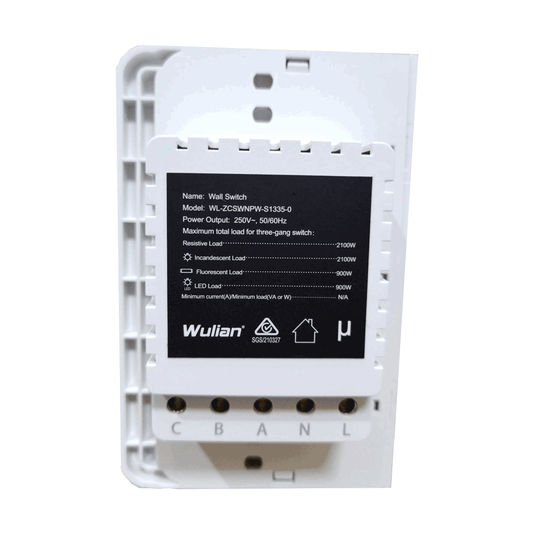 WULIAN SWITCHAW3LN - Apagador Inteligente para automatización de control de luces con formato Americano Conexión LN 3 Botones / Administracion remota desde celular con Brain y aplicacion en celular/ Protocolo Zigbee