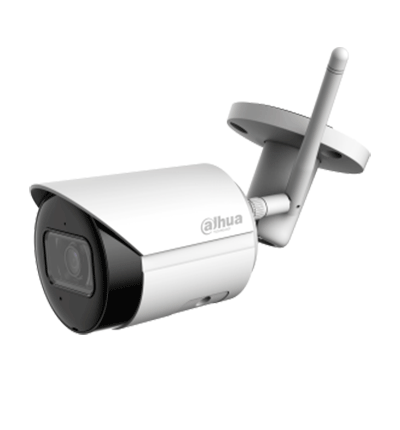 DAHUA IPC-HFW1430DS-SAW  - Camara IP Bullet Wifi de 4 Megapixeles/ Lente de 2.8mm/ 90 Grados de Apertura/ H.265+/ IR de 30 Metros/ Microfono Integrado/ Ranura para MicroSD/ Metalica/  IP67/ DWDR/ Videoanaliticos con SMD/