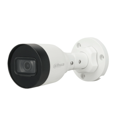 Dahua IPC-HFW1230S1-A-S5-Cámara IP Bullet de 2MP  lente de 2.8mm  ángulo de visión de 102 grados  micrófono integrado  compresión H.265+  IR de 30m  protección IP67  PoE  DWDR.