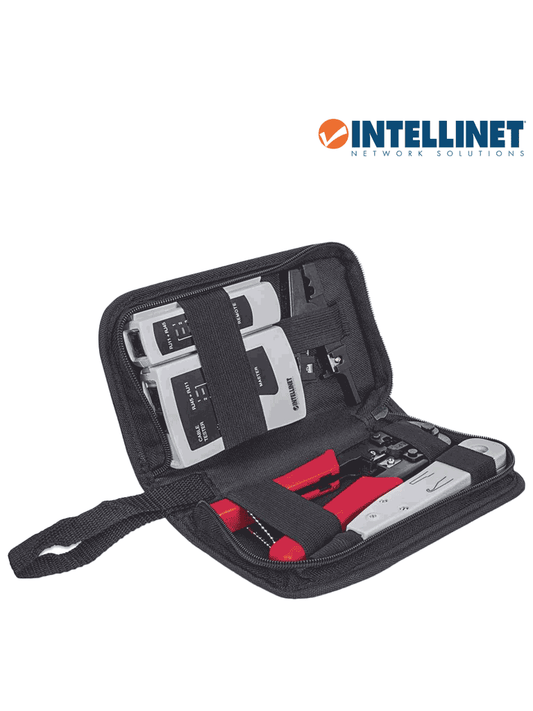 INTELLINET 780070 Kit de herramientas para red con 4 piezas compuesto por Probador de cable UTP  Ponchadora  Pinza Crimpadora y Pelador de cable