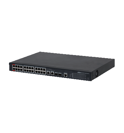 DAHUA DH-PFS4226-24ET-360 - Switch de 24 Puertos PoE/ Administrable Capa 2/ Indusrial/ 360W/ Soporta PoE  PoE+ y Hi PoE/ 2 Puertos 10/100/1000 Base-T/ 2 Puertos Combo Base X/ 24 Puertos Poe Base-T/