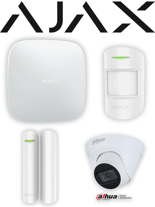 AJAX+DAHUA  Integra KIT  - Paquete de Alarma Inalámbrica AJAX Hub2Plus conexión Ethernet / WiFi / LTE  Sensor PIR   Sensor Magnético y  Cámara Dahua IP Domo de 2 MP Lente de 2.8mm IR de 30 Mts IP67 DWDR. Integración de cámaras Dahua mediante APP AJA