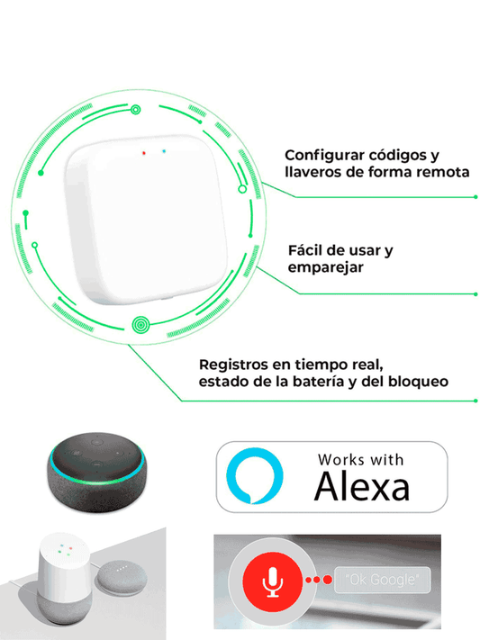 ZKTECO SLG200 - Módulo GATEWAY para cerraduras ML200 y ML300 / Permite apertura remota y control por voz con Alexa y Asistente de Google / App ZSmart
