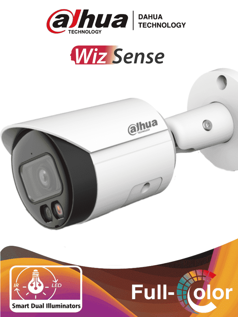 DAHUA IPC-HFW2549S-S-IL  - Camara Bullet IP 5 Megapixeles/ Iluminador Dual Inteligente+Full Color/ WizSense/ Lente de 2.8mm/ 111 Grados de Apertura/ Microfono Integrado/ 30 Mts de IR y Luz Visible/ Metal/ Ranura MicroSD / SMD Plus/ PoE