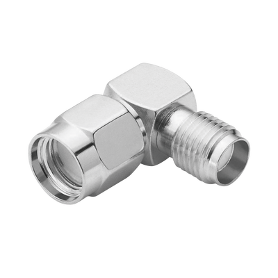 Adaptador en Ángulo Recto de Conector SMA Macho Inverso a SMA Hembra  Níquel/ Oro/ Teflón.