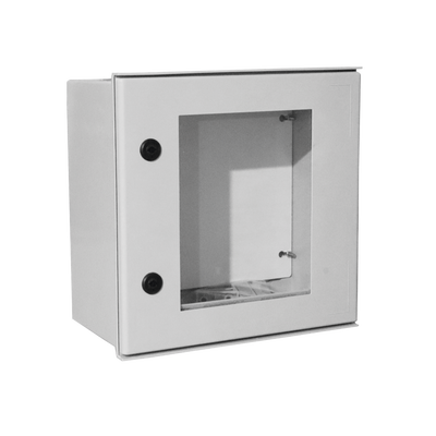 Gabinete de Poliéster IP65 Puerta Transparente  Uso en Intemperie (400 x 400 x 200 mm) con Placa Trasera Interior de Plástico (Incluye Chapa y Llave).