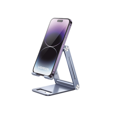 Soporte para Teléfono Celular de Aluminio / Angulo Ajustable / Amplia Compatibilidad con dispositivos de 4.7   a 7.9   / Antideslizante / Antiarañazos / Plegable / Color Azul
