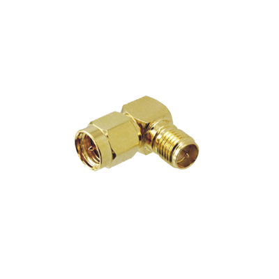 Adaptador en Ángulo Recto  de Conector SMA Macho a SMA Hembra Inverso  Oro/ Oro/ Teflón.