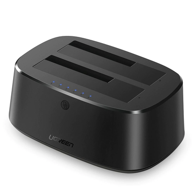 Base USB 3.0 para Disco Duro de Doble Bahía / Soporta Discos SATA  de 2.5  & 3.5´ / Soporta discos de 12TB / Compatible con UASP  SATA 3.0 / Con adaptador de corriente 12V3A / Cable USB 1M / Alta Velocidad