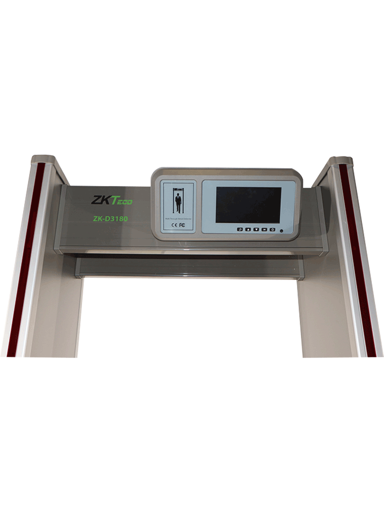 ZKTECO D3180 - Arco detector de metales con 18 zonas de detección  pantalla LCD de 7"  500 niveles de sensibilidad por zona  contador de alarmas y personas  protección por contraseña  indicadores LED y material a prueba de fuego.