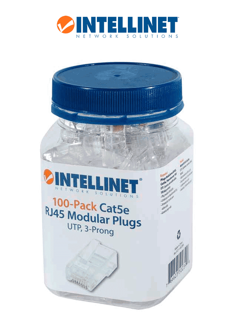 INTELLINET 502399 - Enchufe RJ45 CAT5E sólido UTP  bote de 100 piezas  con 15 micras de oro.