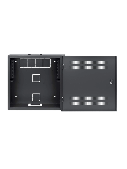 INTELLINET 713689 - Gabinete mural 19" de tamaño reducido / Caja delgada que ahorra espacio con sólo 170 mm de profundidad  4U de rieles horizontales y 2U de rieles verticales / Negro