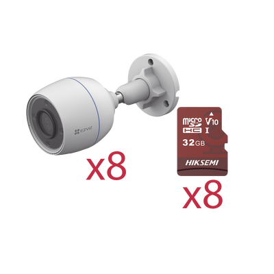 Kit de Camaras WiFi  Incluye 8 Piezas CS-H3C y 8 Piezas HS-TF-E1/32G /  Detección de Movimiento