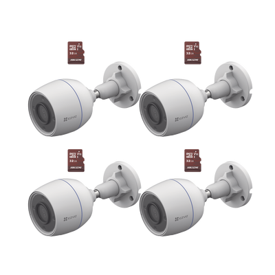 Kit de Camaras WiFi  Incluye 4 Piezas CS-H3C y 4 Piezas HS-TF-E1/32G  / Detección de Movimiento