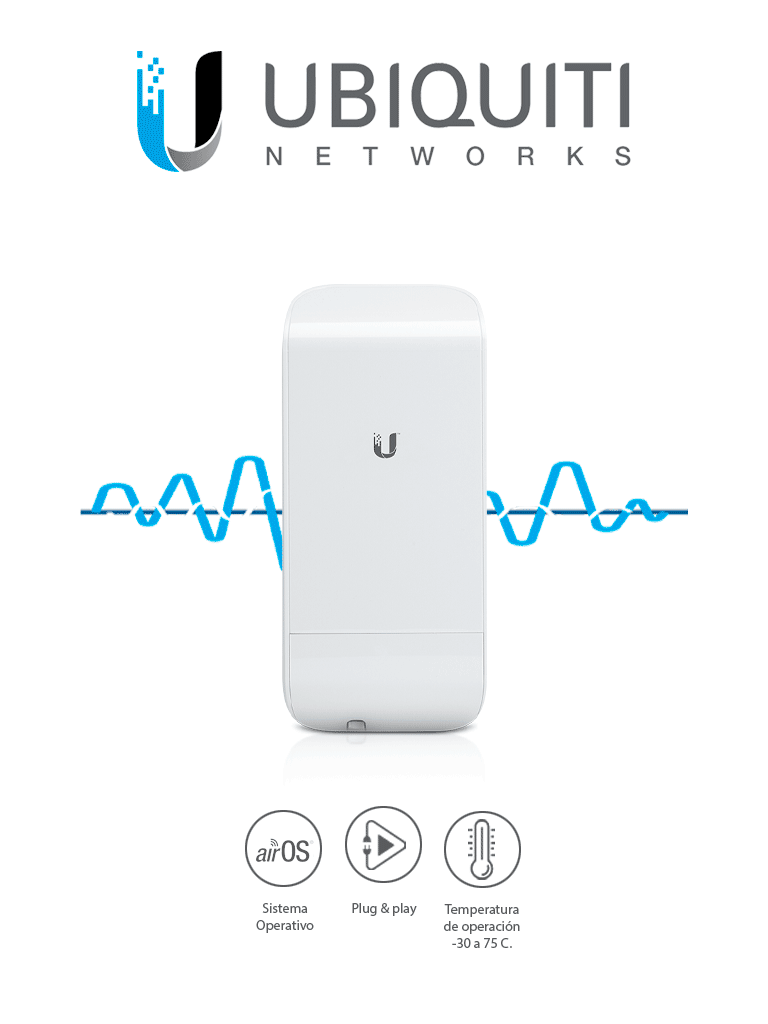 UBIQUITI NANOSTATION LOCOM5 - Radio Airmax 5.8GHz para exteriores con antena integrada tipo panel de 13 dBi  MIMO  potencia de 23 dBm y rendimiento de hasta 150 Mbps.