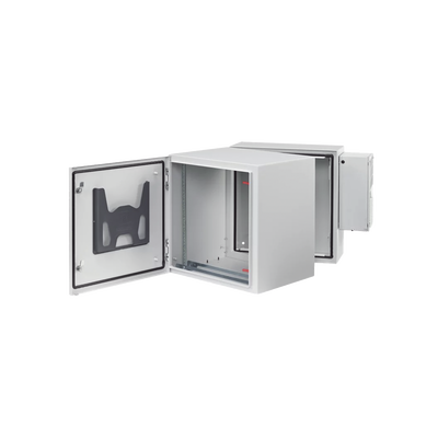 Gabinete Industrial ProTek de Puerta Sólida  Con Aire Acondicionado de 2000 BTU  Protección NEMA Tipo 4/12; IP66; IK10  Abatible  Fabricado en Acero  12 UR  Color Gris Claro