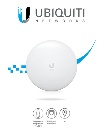 UBIQUITI WAVE-LR- Antena cliente para WAVE-AP  con frecuencia de 60 GHz y tasa de transferencia de hasta 2 Gbps. Incluye respaldo a 5 GHz y es compatible únicamente con WAVE-AP