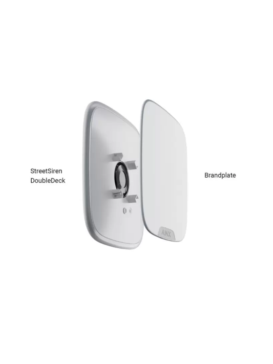 Ajax StreetSiren DoubleDeck + Brandplate - Paquete que Incluye la Sirena inalámbrica para exteriores StreetSiren DoubleDeck color blanco y la Brandplate  placa frontal personalizable en color blanco.