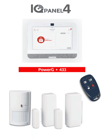 QOLSYS IQ4 PACK - Paquete de Alarma IQPanel4 de Qolsys incluye Panel Autocontenido  con Pantalla Táctil de 7"  Power G 915 Mhz + DSC power 433 Mhz. 4 Bocinas integradas  2 Magnéticos Inalámbricos WS4945. 1  WS4904PM y WS4939