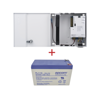 Kit / Fuente  regulada de 11 - 15 V @ 5A / Capacidad de respaldo / Modelo PL12DC5ABK + Batería incluida LK712
