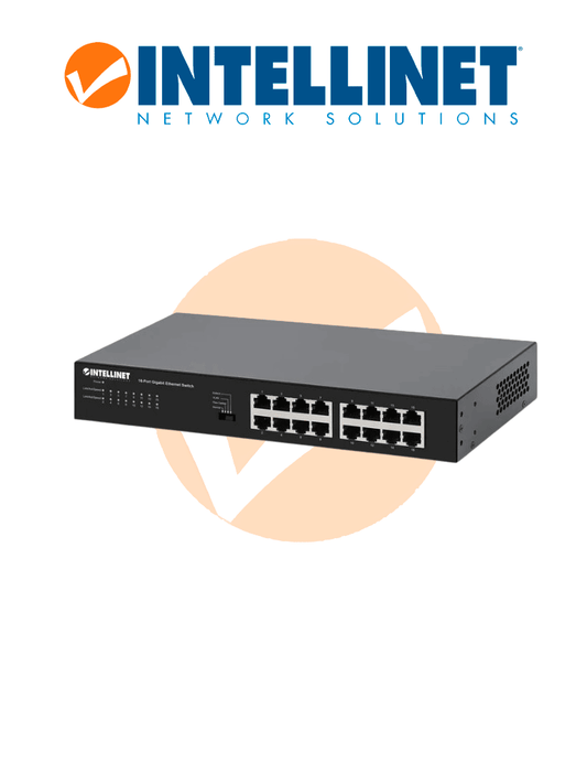 INTELLINET 561815 - Switch Gigabit Ethernet de 16 puertos RJ45 de 10/100/1000 Mbps  Green Ethernet / IEEE 802.3az Energy Efficient Ethernet  para escritorio  incluye soportes opcionales para montaje en rack de 19"