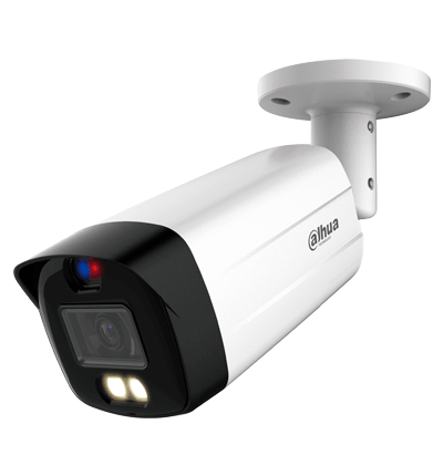 DAHUA HAC-ME1809TH-A-PV-S2 - Cámara Bullet TiOC 4k/ Disuasión Activa/ Full Color/ Estrobo Azul y Rojo/ Lente de 3.6mm/ Luz de 40 Mts/ Micrófono Integrado/ 1 Salida de Alarma/ Soporta: CVI/TVI/AHD/ IP67/