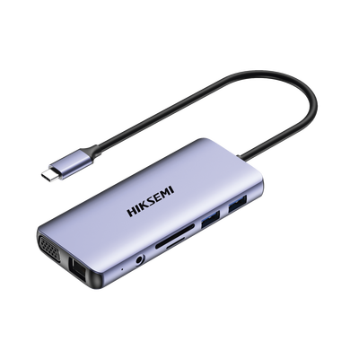 Hub (Adaptador) USB - C / 11 en 1 / 1 Salida HDMI (4K) / 2 Salida USB 2.0 / 2 Salidas USB 3.0 / 1 Salida VGA / 1 Salida SD (Memoria SD) / 1 Salida TF (Micro SD) / 1 Salida de Audio (8 - 48 KHz) / 1 Salida RJ45 / 1 Entrada USB - C (Carga Rapida)