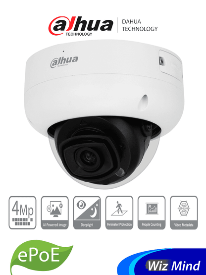 DAHUA DH-IPC-HDBW5442R-ASE - Cámara IP Domo de 4 Megapixeles/ Lente de 2.8mm/ IR LED 50m/ AcuPick / WizMind/ Metadatos/ Protección Perimetral/ Conteo de Personas/ SMD 3.0/ IP67/ IK10/ E&S de Alarma y Audio