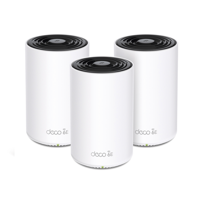 Kit 3 Routers Inalámbricos MESH Interior para Hogar / Doble Banda Wi-Fi 6E AX5400 Mbps / 3 Puerto Gigabit WAN/LAN / 4 Antenas Internas / Administración Mediante la App Deco (iOS  Android) / Protección HomeShield
