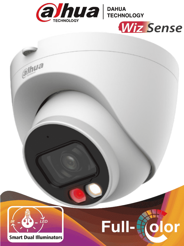 DAHUA IPC-HDW2249T-S-IL - Cámara IP Domo de 2 Megapixeles/ Con Iluminador Dual Inteligente+Full Color/ WizSense/ Lente de 2.8mm/ 107 Grados de Apertura/ 30 Mts de IR y Luz Visible/ Microfono Integrado/ WDR/ Ranura para Micro SD/ SMD Plus/ PoE/