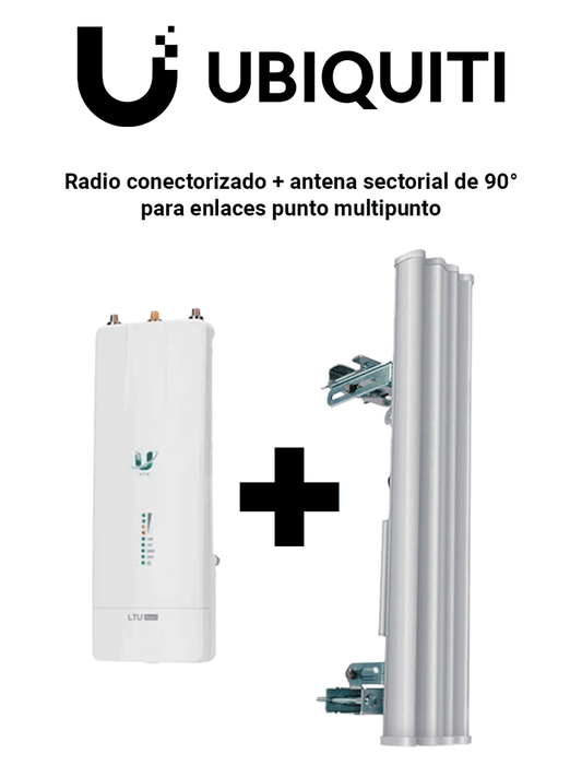 KIT-Radio conectorizado + antena sectorial de 90° de apertura para punto a multi punto/Ideal para CCTV Y WISP/Hasta 600 Mbps/2 millones de paquetes por segundo/5Ghz/Filtrado RF/Sincronización GPS/Solo compatible con tecnología LTU/