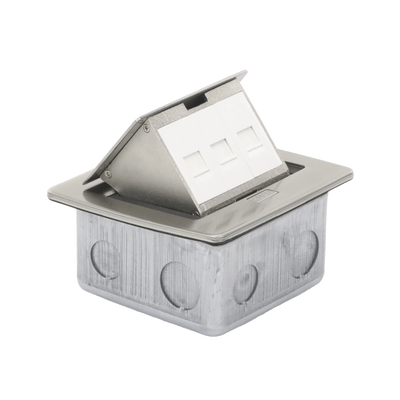 Mini caja de piso rectangular para datos y conectores tipo Keystone  Color y material en acero inoxidable (3 puertos) (11000-21202)
