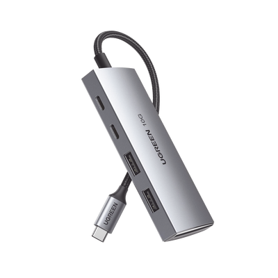 HUB USB-C 3.2 4 en 1 | 2 Puertos USB-C 3.2 (10 Gbps) | 2 Puertos USB-A 3.2 (10 Gbps) |  Admite OTG | Compatible con MacBook  Chormebook  iMac  iPad Pro  iOS  Windows  Mac OS  Android | Carcasa de Aluminio | Nylon Trenzado.