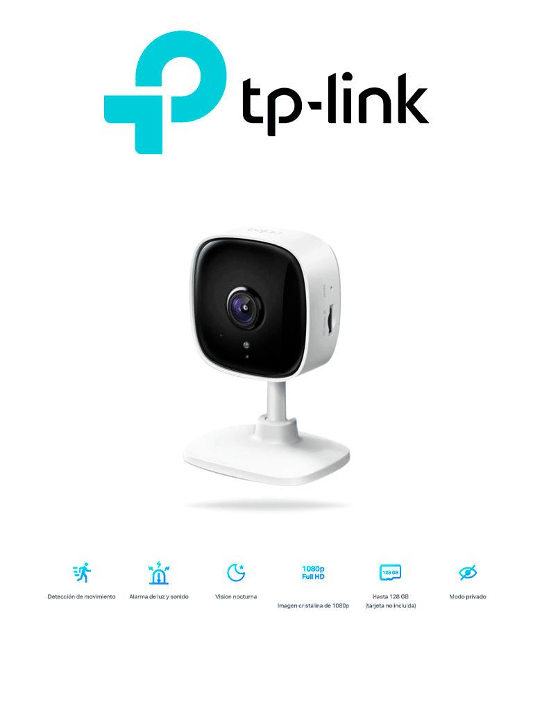 TP-LINK TAPO C100 - Cámara IP Inalámbrica para Interior de 2 MP con visión nocturna de 9 m  detección de movimiento  micrófono y bocina integrados  además de lente fijo de 3.3 mm  notificaciones push  ranura Micro SD y WiFi 2.4 GHz.